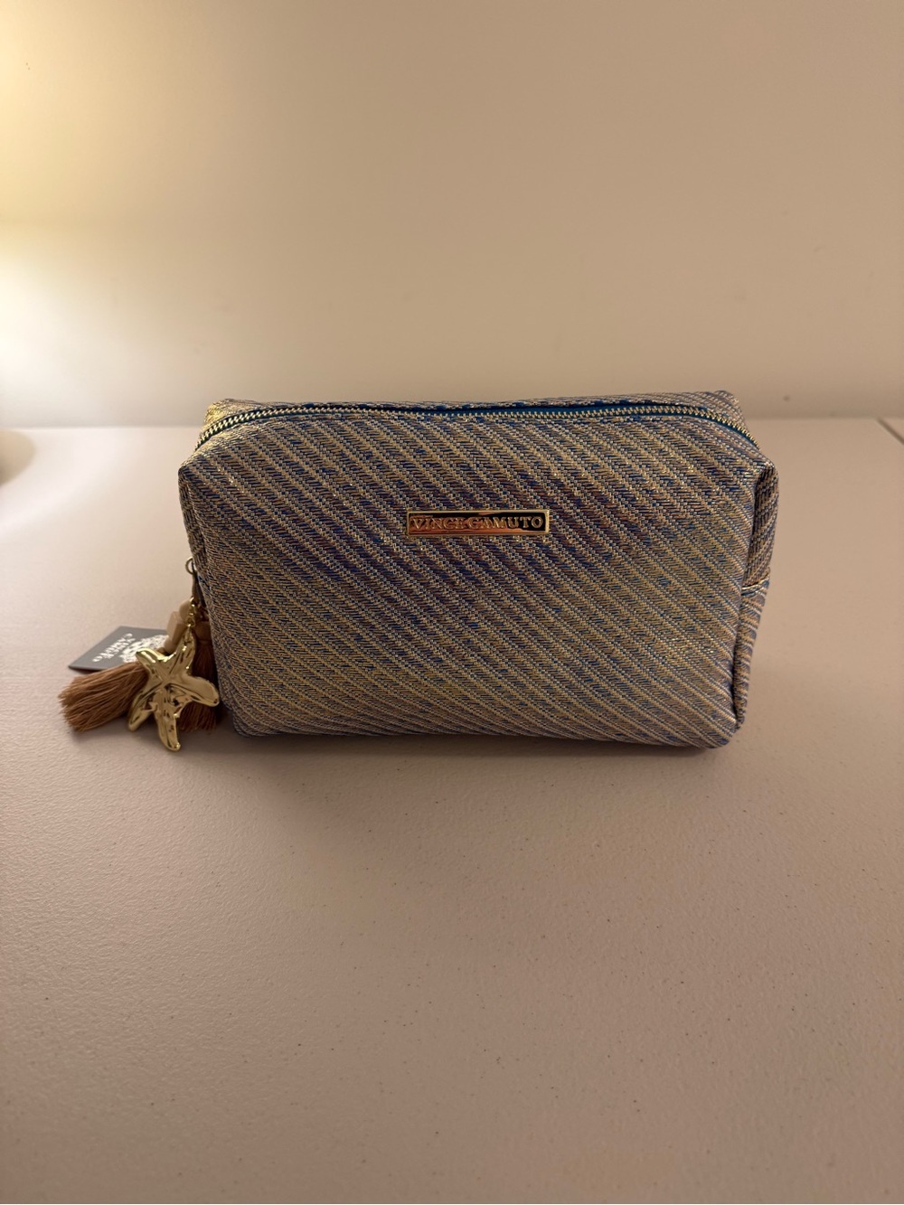 Vince Camuto Cosmetic Bag w/ Starfish and Tasseled Zipper in Blue/Gold - NWT